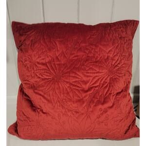 Holiday Embroidered Poinsettia Red Throw Pillow Christmas Decor